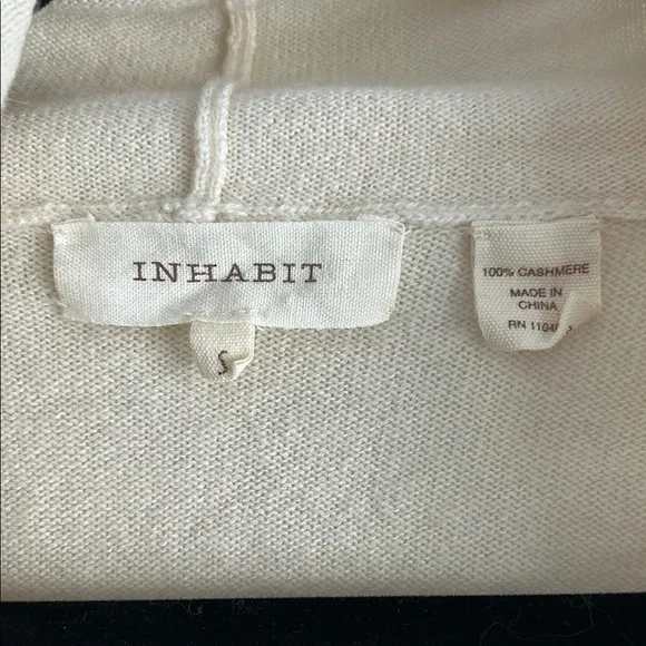 Inhabit Cream Cashmere Long Sleeve Sweater with Shawl Collar | Small - Picture 3 of 4